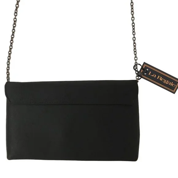 NWT La Regale Womens Black Bow Snap Closure Chain Strap Small Purse - Picture 2 of 5